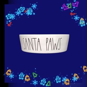 Rae Dunn Christmas "Santa Paws" Cat or Dog Dish Bowl. Red and White 5"